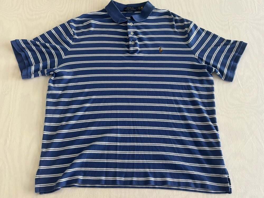 Polo Ralph Lauren Classic Fit Blue and White Striped Polo Shirt Large